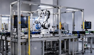 3D rendering of an integrated robotic automation cell